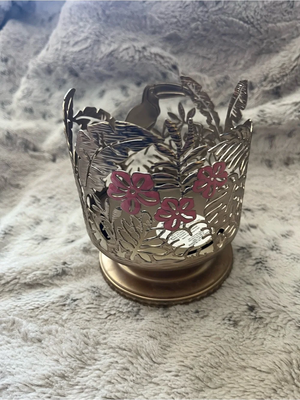 Bath & Body Works Gold Toucan Votive Holder with Pink and Yellow Accents